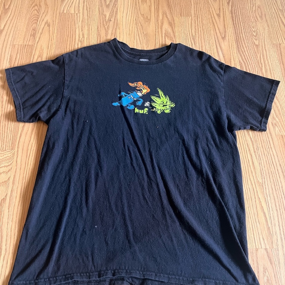 HUF Black Tee with Blue and Green Graphic
